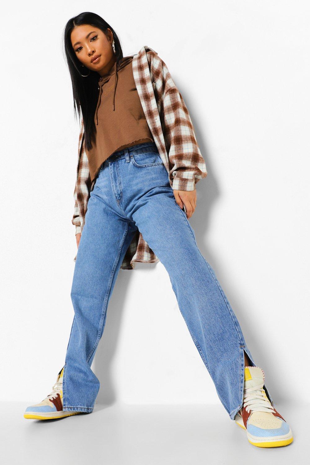 Plaid split hot sale leg jeans